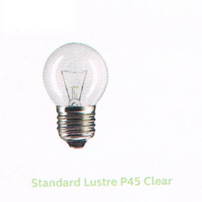 หลอดปิงปองแก้วใส/แก้วฝ้า/แก้วสี Standard Lustre P45 Clear รุ่น Philips ชนิดหลอดไส้ (Incandescent Lamp)